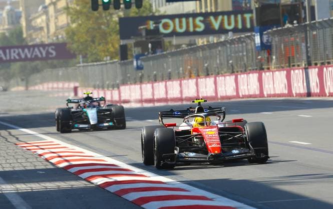 Formula 1 Azerbaijan Grand Prix BAKU, AZERBAIJAN - SEPTEMBER 24: Ferrari driver Lewis Hamilton takes part in the free practice session of the Azerbaijan Grand Prix, the 15th round of the 2026 Formula 1 World Championship, WM, Weltmeisterschaft at the Baku City Circuit in Baku, Azerbaijan on September 24, 2026. Resul Rehimov Anadolu Baku Azerbaijan. Editorial use only. Please get in touch for any other usage.  Copyright: x2026xAnadoluxResulxRehimovx