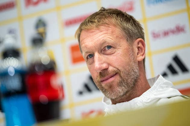 September 24, 2026: Head coach Graham Potter of the Swedish men s national soccer team at a press conference on September 24, 2026 in Stockholm. Photo by Jesper Zerman, BILDBYRAN, code JZ JZ0759: soccer, football, fotball, Nations League, UEFA Nations League, press conference, Sweden, Sweden A, bbeng Copyright: JESPERxZERMAN BB260924JZ041