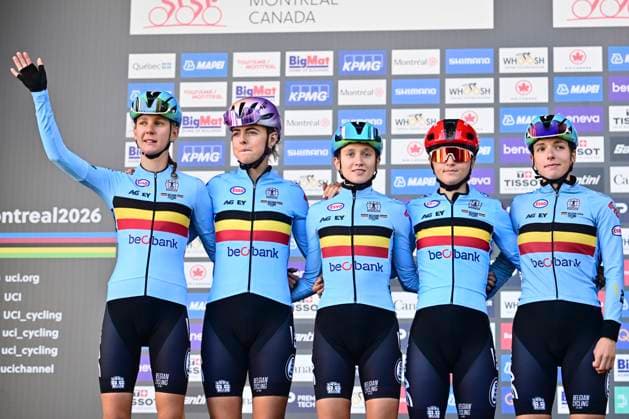 UCI 2026 Road World Championship, WM, Weltmeisterschaft Montreal 24 09 2026 MONTREAL, CANADA - SEPTEMBER 24 : De Schepper Lore (BEL), Jooris Febe (BEL), Moerman Tess (BEL), Moors Fleur (BEL), Siegers Emma (BEL) during the Women U23 cycling road race of the 2026 UCI Road World Championships 93th edition an UCI World Championships cycling race of 134 km with start in Montreal and finish in Montreal on September 24, 2026 in Montreal, Canada, 24 09 2026 Montreal Canada Copyright: xPeterxDexVoechtx