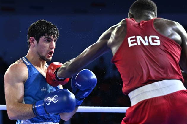 RECORD DATE NOT STATED 2026 European Boxing Elite Championship Sofia SOFIA, BULGARIA SEPTEMBER 24: Oladimeji Shittu (Red) of England in action against Cheerav Ashalaev (Blue) of Russia during their Elite Men s 80kg Semifinal match at the 2026 European Boxing Elite Championships at the Asics Arena Sports Hall in Sofia, Bulgaria, on September 24, 2026. Sofia Bulgaria  Copyright: xArturxWidakx originalFilename:widak-2026euro260924_nptee.jpg