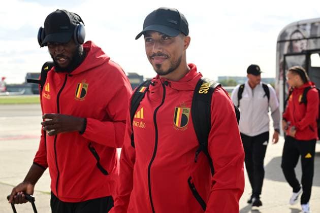 Belgium s Romelu Lukaku and Belgium s Youri Tielemans pictured at the departure of the Red Devils, the Belgian national soccer team, traveling from Brussels Airport in Zaventem towards Rome, Italy on Thursday 24 September 2026. The team is preparing for the opening game of the UEFA Nations League against Italy on Friday. DIRKxWAEM  x187682624x