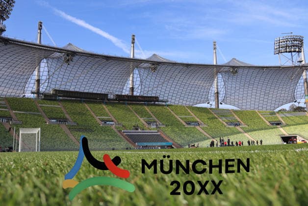 ATTENTION: PHOTOMONTAGE. Pictured here is the Olympic Stadium in Munich, where the Summer Olympics are set to be held once again following a potential re-award of the Games to Munich; Munich’s Olympic bid, the Olympics, the state capital, shown here with the photographed logo and the Munich 20XX bid slogan, Vote