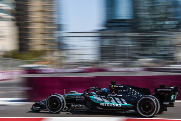 (260924) -- BAKU, Sept. 24, 2026 -- Mercedes George Russell of Britain competes during the practice session of the Formula One Azerbaijan Grand Prix at the Baku City Circuit in Baku, capital of Azerbaijan, Sept. 24, 2026. (Photo by Qian Jun Xinhua) (SP)AZERBAIJAN-BAKU-F1-GRAND PRIX 2026-PRACTICE ChenxJunfeng 