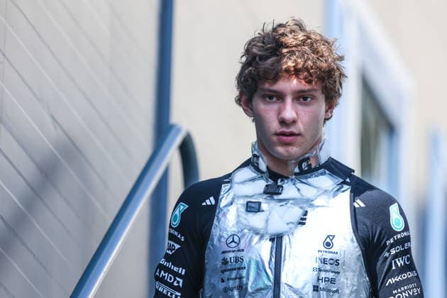 (260924) -- BAKU, Sept. 24, 2026 -- Mercedes Andrea Kimi Antonelli of Italy reacts before the practice session of the Formula One Azerbaijan Grand Prix at the Baku City Circuit in Baku, capital of Azerbaijan, Sept. 24, 2026. (Photo by Qian Jun Xinhua) (SP)AZERBAIJAN-BAKU-F1-GRAND PRIX 2026-PRACTICE ChenxJunfeng 