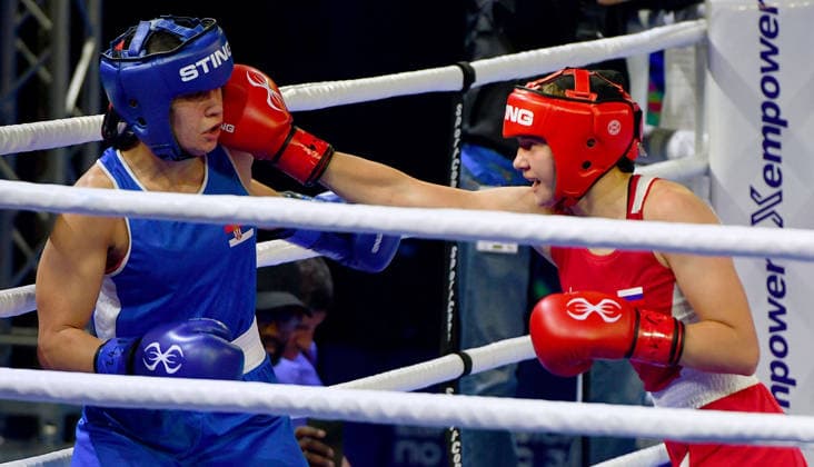 24.09.2026 Sofia(Bulgaria) European Boxing Senior Elite Championships women s 54 kg final, Sara Cirkovic (L) Serbia,Anastasiia Kool(R) Russia :Str