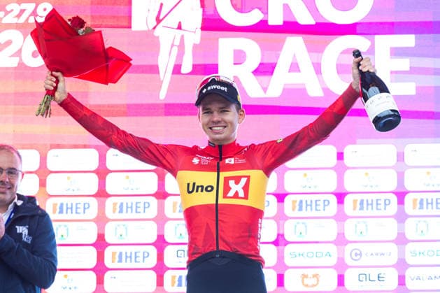 CRO Race 2026: Stage 3 Tobias Svarre of Team Uno-X Mobility celebrates at podium as third stage winner during the 11th Cro Race 2026, Stage 3 a 174.5-kilometre route from Krk to Labin on September 24, 2026 in Labin, Croatia. The six-stage race runs from September 22 to 27 across Croatia.  SreckoxNiketic PIXSELL