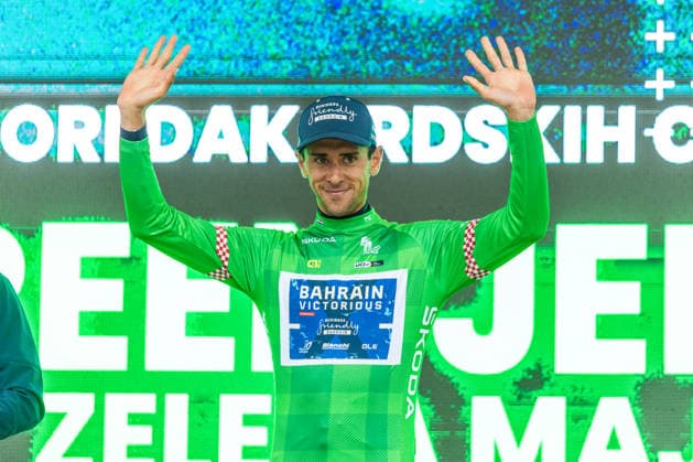 CRO Race 2026: Stage 3 Antonio Tiberi of Team Bahrain Victorious celebrates at podium as Green Jersey winner during the 11th Cro Race 2026, Stage 3 a 174.5-kilometre route from Krk to Labin on September 24, 2026 in Labin, Croatia. The six-stage race runs from September 22 to 27 across Croatia.  SreckoxNiketic PIXSELL