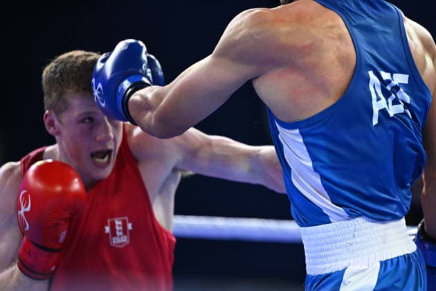 RECORD DATE NOT STATED 2026 European Boxing Elite Championship Sofia SOFIA, BULGARIA SEPTEMBER 24: Callum Makin (Red) of England in action against Saidjamshid Jafarov (Blue) of Azerbaijan during their Elite Men s 75kg Semifinal match at the 2026 European Boxing Elite Championships at the Asics Arena Sports Hall in Sofia, Bulgaria, on September 24, 2026. Sofia Bulgaria  Copyright: xArturxWidakx originalFilename:widak-2026euro260924_np4aX.jpg