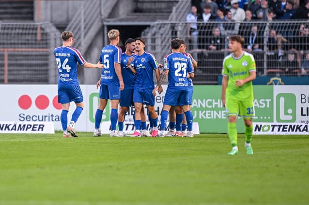 September 24, 2026, Soccer, 2026–2027 Season, Friendly Match, Rot-Weiß Oberhausen vs. FC Schalke 04, Rot-Weiß Oberhausen celebrates the 1–0 goal, Vitalie Becker, FC Schalke 04, xRHR PHOTO YYx Copyright: KROEGER RHR-FOTOx RHR-FOTO YY