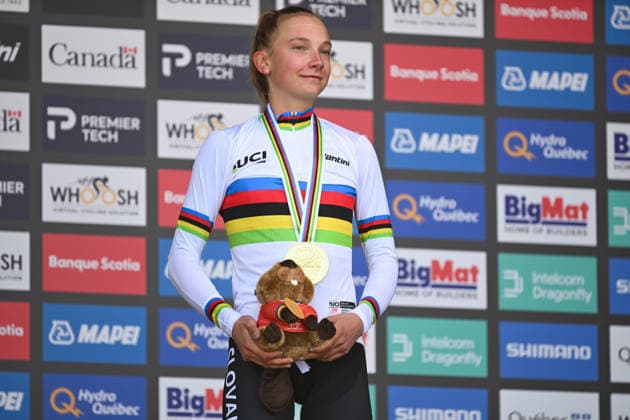2026 UCI Road World Championships Picture by Zac Williams SWpix.com - 24 09 2026 - Cycling - 2026 UCI Road World Championships - MontrÃ al, Canada - Women Under 23 Road Race Podium - Viktoria ChladoÅˆova (Slovakia) wins the Gold Medal to become World Champion Copyright: x xSWpix.comx(t axPhotographyxHubxLtd)xZacxWilliams SWpix.comx SWP-3521-2638