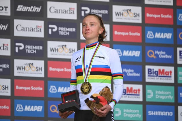 2026 UCI Road World Championships Picture by Zac Williams SWpix.com - 24 09 2026 - Cycling - 2026 UCI Road World Championships - MontrÃ al, Canada - Women Under 23 Road Race Podium - Viktoria ChladoÅˆova (Slovakia) wins the Gold Medal to become World Champion Copyright: x xSWpix.comx(t axPhotographyxHubxLtd)xZacxWilliams SWpix.comx SWP-3521-2639