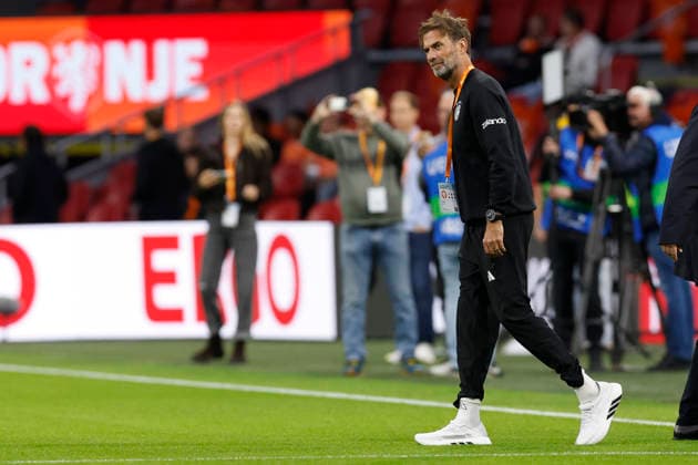 Amsterdam, Netherlands, 24th September 2026. Jurgen Klopp, head coach of Germany walks on the pitch before the Netherlands vs Germany UEFA Nations League match at the Johan Cruyff Arena, Amsterdam. Picture credit should read: Cody Froggatt Sportimage EDITORIAL USE ONLY. No use with unauthorised audio, video, data, fixture lists, club league logos or live services. Online in-match use limited to 120 images, no video emulation. No use in betting, games or single club league player publications. SPI_009_CF_NETHERLANDS_V_GERMANY SPI-5017-0009