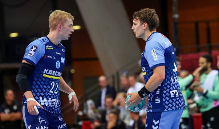 September 24, 2026, Germany, Stuttgart, DHB Cup 2026–2027 Season, TVB Stuttgart vs. HC Erlangen, from left: Torben Matzken (TVB), Max Häfner (TVB)