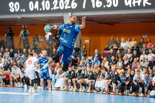 Handball I Men I 2026–2027 Season I DHB Cup I Round 2 I TVB Stuttgart vs. HC Erlangen I September 24, 2026 Philipp Ahouansou 5, TVB Stuttgart takes the shot Stuttgart Scharrena Baden-Württemberg Germany Copyright: xLobeca MaxxPetershansx