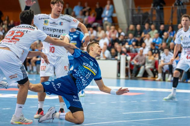 Handball I Men I 2026–2027 Season I DHB Cup I Round 2 I TVB Stuttgart vs. HC Erlangen I September 24, 2026 Simone Mengon 15, TVB Stuttgart takes the shot Stuttgart, Scharrena, Baden-Württemberg, Germany Copyright: xLobeca MaxxPetershansx