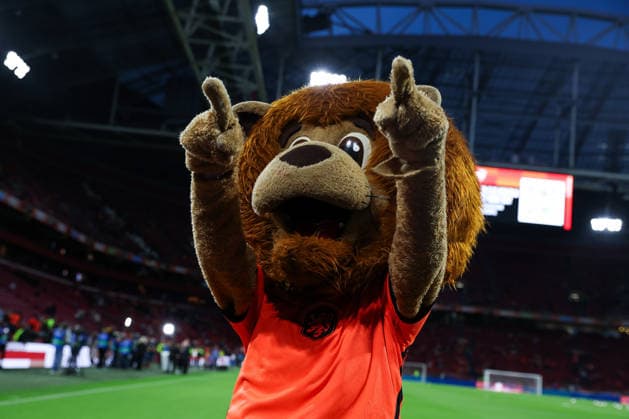 UEFA Nations League Match 26: Netherlands vs. Germany on September 24, 2026, at the Johan Cruyff Arena in Amsterdam. The Netherlands mascot, Dutchy the Lion, at the stadium before the game. MH