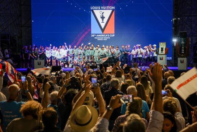 Team Presentatione during the pre-regattas of the Louis Vuitton 38th America s Cup, Naples, Italy, September 24, 2026  Copyright: xAlessandroxGarofalo LaPressex