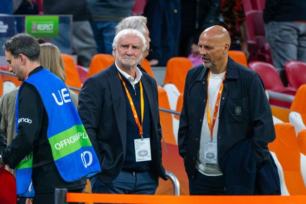 Soccer, Men s, 2026–27 Season, UEFA Nations League League A, Group 2, Matchday 1 in Amsterdam, Netherlands vs. Germany; from left: Rudi Völler, sporting director of the German Football Association, and Marc Kosicke, advisor; September 24, 2026, Copyright: xMatthiasxKochx