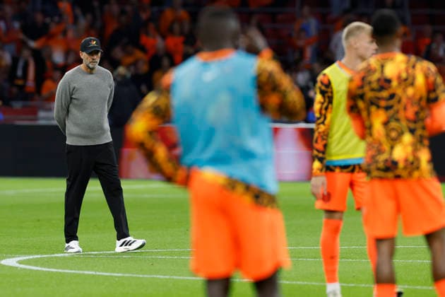 Amsterdam, Netherlands, 24th September 2026. Jurgen Klopp, head coach of Germany looks on during the warm up before the Netherlands vs Germany UEFA Nations League match at the Johan Cruyff Arena, Amsterdam. Picture credit should read: Cody Froggatt Sportimage EDITORIAL USE ONLY. No use with unauthorised audio, video, data, fixture lists, club league logos or live services. Online in-match use limited to 120 images, no video emulation. No use in betting, games or single club league player publications. SPI_027_CF_NETHERLANDS_V_GERMANY SPI-5017-0027