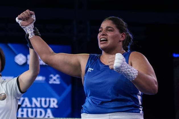 2026 European Boxing Championships SOFIA, BULGARIA - SEPTEMBER 24: Havvanur Kethuda of Turkiye celebrates after wining the gold medal after defeating her opponent, Kseniia Olifirenko of Russia, in the women s 80kg category during the 2026 European Boxing Championships at Asics Arena in Sofia, Bulgaria, on September 24, 2026. Osmancan Gurdogan Anadolu Sofia Bulgaria. Editorial use only. Please get in touch for any other usage.  Copyright: x2026xAnadoluxOsmancanxGurdoganx