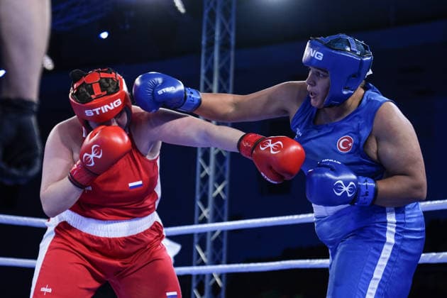 2026 European Boxing Championships SOFIA, BULGARIA - SEPTEMBER 24: Havvanur Kethuda (blue) of Turkiye competes against Kseniia Olifirenko of Russia (red) in the women s 80kg category during the 2026 European Boxing Championships at Asics Arena in Sofia, Bulgaria, on September 24, 2026. Osmancan Gurdogan Anadolu Sofia Bulgaria. Editorial use only. Please get in touch for any other usage.  Copyright: x2026xAnadoluxOsmancanxGurdoganx