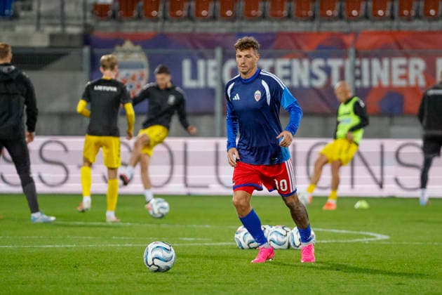 Marcel Büchel, Büchel, Liechtenstein, age 10, warming up before kickoff, Liechtenstein, UEFA, Nations League, Matchday 1, Liechtenstein vs. Lithuania, September 24, 2026, Vaduz Rheinpark Stadium, Liechtenstein Copyright: xGrantxHubbsx