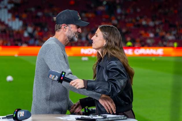 Soccer, Men s, 2026–27 Season, UEFA Nations League League A, Group 2, Matchday 1 in Amsterdam, Netherlands vs. Germany; from left: Coach Jürgen Klopp (Germany), Host Laura Wontorra (RTL), September 24, 2026, Copyright: xMatthiasxKochx