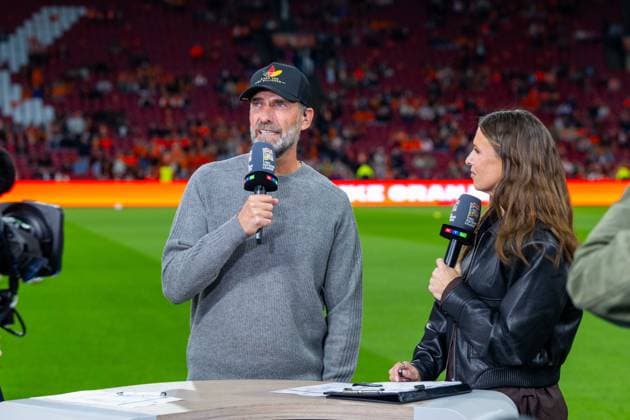 Soccer, Men s, 2026–27 Season, UEFA Nations League League A, Group 2, Matchday 1 in Amsterdam, Netherlands vs. Germany; from left: Coach Jürgen Klopp (Germany), Host Laura Wontorra (RTL), September 24, 2026, Copyright: xMatthiasxKochx