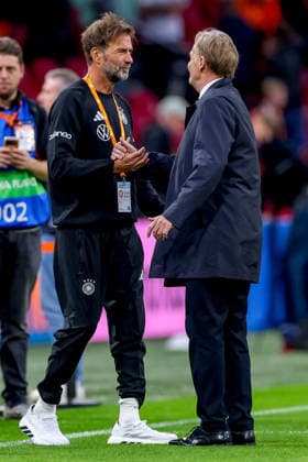 September 24, 2026, Soccer, International Match, Netherlands vs. Germany, Kickoff of the 2026–2027 UEFA Nations League, Matchday 1, Johan Cruijff ArenA, Amsterdam, 2026–27 season. Jürgen Klopp, head coach of the German national team, DFB national team coach, alongside Vice President Hans Joachim Watzke, President of the League Association. DFB regulations prohibit any use of photographs as image sequences and or quasi-video. Netherlands