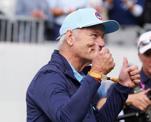 MEDINAH, IL - SEPTEMBER 24: Actor Bill Murray gives the fans a thumbs up during the Opening Ceremony before the start of the first round of the 2026 Presidents Cup at Medinah Country Club in Medinah, Illinois. (Photo by Brian Spurlock Icon Sportswire) GOLF: SEP 24 Presidents Cup EDITORIAL USE ONLY Icon2609249