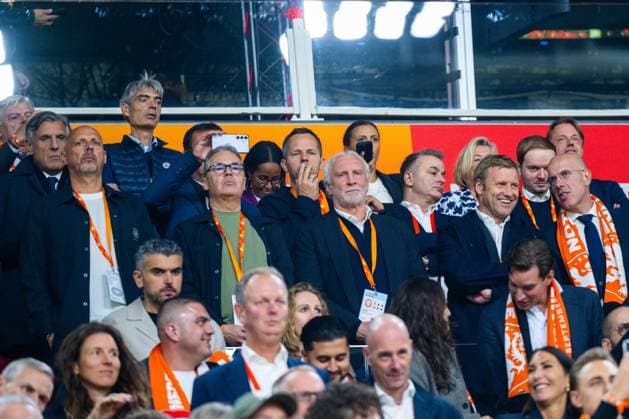 Soccer, Men s, 2026–27 Season, UEFA Nations League League A, Group 2, Matchday 1 in Amsterdam, Netherlands vs. Germany; from left: Advisor Marc Kosicke, Sporting Director Andreas Rettig (German Football Association), Sports Director Rudi Völler (German Football Association), and Secretary General Dr. Holger Blask (German Football Association) in the stands, September 24, 2026, Copyright: xMatthiasxKochx