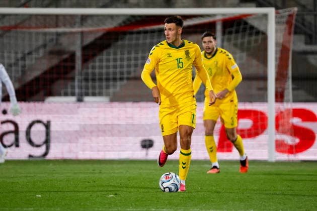 Gvidas Gineitis, Lithuania, 15 on the ball, Liechtenstein, UEFA, Nations League, Matchday 1, Liechtenstein vs. Lithuania, September 24, 2026, Vaduz Rheinpark Stadium, Liechtenstein Copyright: xGrantxHubbsx