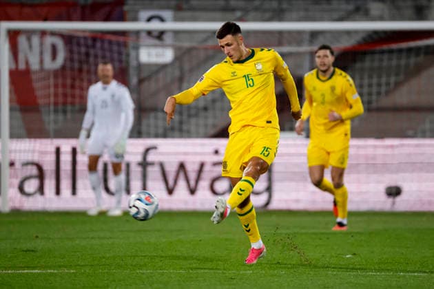 Gvidas Gineitis, Lithuania, 15 with a pass, Liechtenstein, UEFA, Nations League, Matchday 1, Liechtenstein vs. Lithuania, September 24, 2026, Vaduz Rheinpark Stadium, Liechtenstein Copyright: xGrantxHubbsx