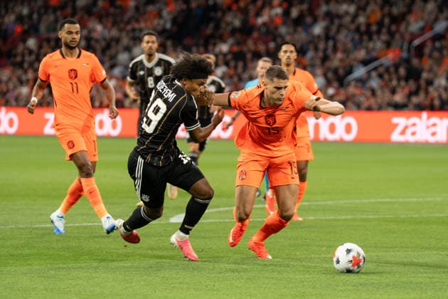 September 24, 2026, Netherlands, UEFA Nations League 2026–27: Netherlands vs. Germany; Head-to-head matchup between Karim Adeyemi (Germany, 19) and Micky van de Ven (Netherlands, 15); Amsterdam, Johan Cruijff Arena, Amsterdam, Netherlands Copyright: xnordphotoxGmbHx xChristianxSchulzex