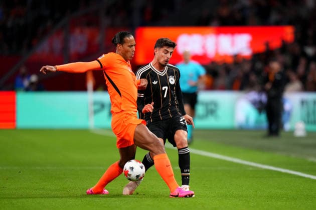 UEFA Nations League: The Netherlands v Germany Amsterdam - Virgil van Dijk of The Netherlands duels for the ball with Kai Havertz of Germany during the 2026 2027 UEFA Nations League Matchday 1 in League A Group A2. The match is set between The Netherlands and Germany at Johan Cruijff ArenA on 24 September 2026 in Amsterdam, Netherlands. (Hero Images Nick Koole) Copyright: xNickxKoolex