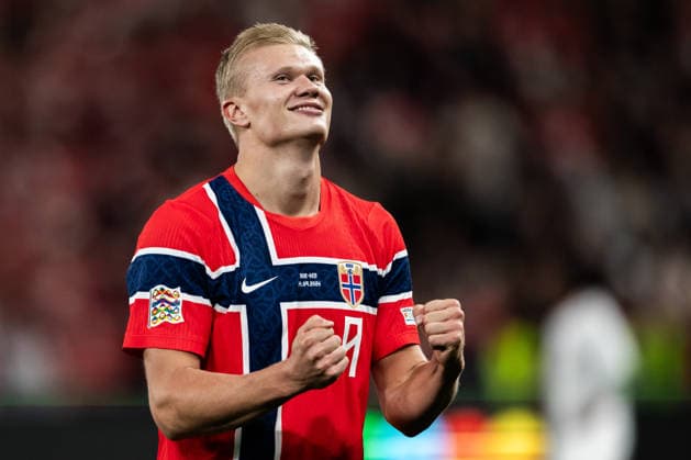 September 24, 2026: Erling Braut Haaland of Norway celebrates after scoring the 2-0 goal during the Nations League soccer match between Norway and Denmark on September 24, 2026 in Oslo. Photo by Marius Simensen, BILDBYRAN COP 238 VG1005 bbeng soccer football fotball Nations League international match Norway Denmark celebration jubilation  Copyright: MARIUSxSIMENSEN BB260924ZM003