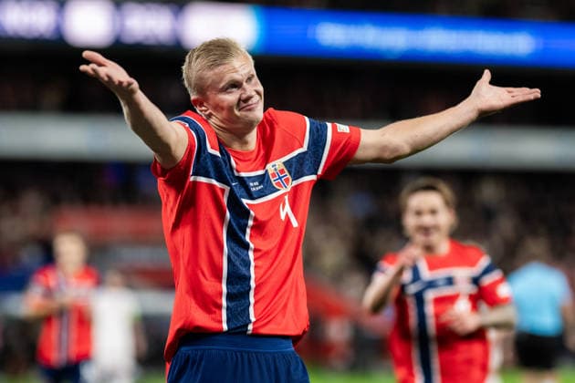 September 24, 2026: Erling Braut Haaland of Norway celebrates after scoring the 2-0 goal during the Nations League soccer match between Norway and Denmark on September 24, 2026 in Oslo. Photo by Marius Simensen. BILDBYRAN COP 238 VG1005 bbeng soccer football fotball Nations League international match Norway Denmark celebration jubilation  Copyright: MARIUSxSIMENSEN BB260924ZO002