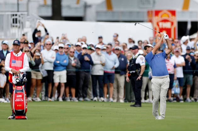 MEDINAH, IL - SEPTEMBER 24: Scottie Scheffler of the United States plays from the fairway at the first hole during Thursday s Four-ball matches on day one of the Presidents Cup 2026 on September 24, 2026 at Medinah Country Club in Medinah, Illinois. (Photo by Joe Robbins Icon Sportswire) GOLF: SEP 24 Presidents Cup EDITORIAL USE ONLY Icon573260924009
