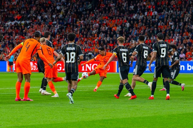 Soccer, Men s, 2026–27 Season, UEFA Nations League League A, Group 2, Matchday 1 in Amsterdam, Netherlands vs. Germany; from left: Virgil van Dijk (Netherlands), Jan Paul van Hecke (Netherlands), Nathaniel Brown (Germany), Tijjani Reijnders (Netherlands), Joshua Kimmich (Germany), Felix Nmecha (Germany), Kevin Schade (Germany), Karim Adeyemi (Germany), September 24, 2026, Copyright: xMatthiasxKochx