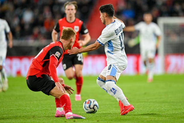 September 24, 2026, Oberoesterreich Arena Linz, AUT, UEFA Nations League 2026–27 Group B: Austria vs. Israel; pictured: Philipp Lienhart (AUT) vs. Manor Solomon (ISR) – UEFA Nations League 2026–27 Group B match between Austria and Israel in Linz, Austria, on September 24, 2026; Linz, Upper Austria, Austria