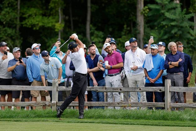 MEDINAH, IL - SEPTEMBER 24: Hideki Matsuyama of Japan and the International Team plays from the rough at the first hole during Thursday s Four-ball matches on day one of the Presidents Cup 2026 on September 24, 2026 at Medinah Country Club in Medinah, Illinois. (Photo by Joe Robbins Icon Sportswire) GOLF: SEP 24 Presidents Cup EDITORIAL USE ONLY Icon573260924019