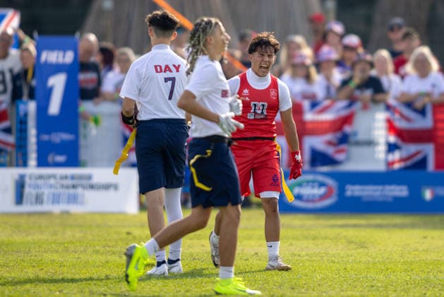 Jubel, Celebration, Freude, Emotion, Feier, U17, U 17 Boys Great Britain vs Spain IFAF European Youth Championships 2026, 24.09.2026 Lido Delle Nazioni Lido Delle Nazioni Italia Copyright: xPFA BjörnxKeckerx