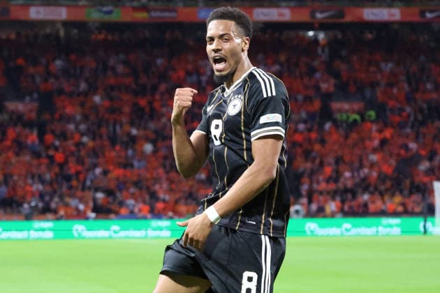 September 24, 2026, xrekx, Soccer UEFA Nations League, Netherlands vs. Germany, goal celebration after Felix Nmecha s goal to celebrate the goal 0-1, Germany, Amsterdam