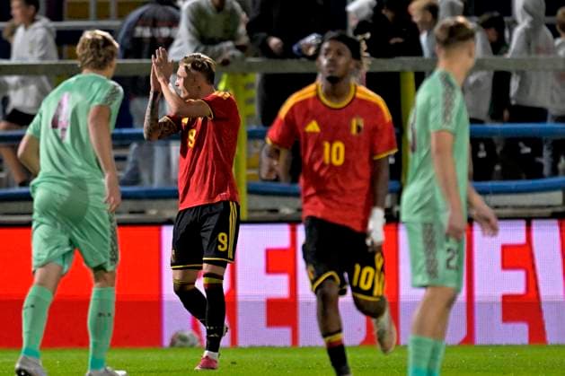 Belgium v Belarus - UEFA Under 21 2027 Championship WESTERLO, BELGIUM - SEPTEMBER 24 : Bassette Norman forward of Belgium U21, U 21 celebrates scoring a penalty during UEFA Under 21 2027 Championship tournament league phase matchday 7 group I match between Belgium and Belarus on September 24, 2026 in Westerlo, Belgium, 24 09 2026 Westerlo Belgium  Copyright: xSesx