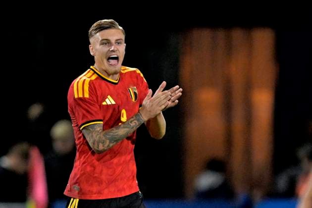 Belgium v Belarus - UEFA Under 21 2027 Championship WESTERLO, BELGIUM - SEPTEMBER 24 : Bassette Norman forward of Belgium U21, U 21 celebrates scoring a penalty during UEFA Under 21 2027 Championship tournament league phase matchday 7 group I match between Belgium and Belarus on September 24, 2026 in Westerlo, Belgium, 24 09 2026 Westerlo Belgium  Copyright: xSesx