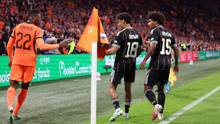 September 24, 2026, xrekx, Soccer, UEFA Nations League, Netherlands vs. Germany, l Goal celebration after Felix Nmecha s goal, 0–1, Germany, Denzel Dumfries (Netherlands), Joey Veerman (Netherlands), Quinten Timber (Netherlands), Amsterdam