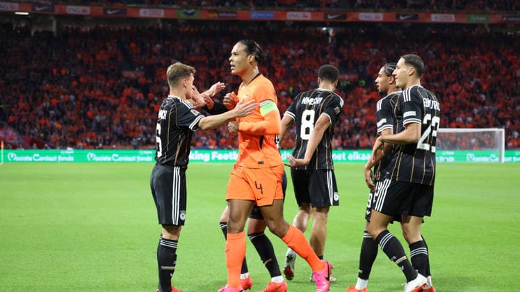 September 24, 2026, xrekx, Soccer UEFA Nations League, Netherlands vs. Germany, goal celebration after Felix Nmecha s goal, 0-1, Germany, Virgil van Dijk, Netherlands, Amsterdam