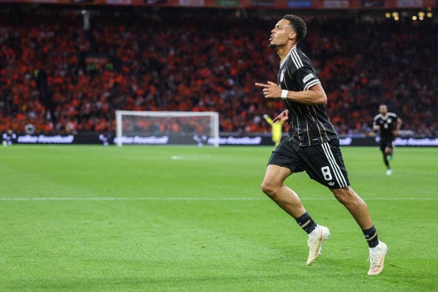 Soccer: UEFA Nations League, Matchday 1—Netherlands vs. Germany on September 24, 2026, at the Johan Cruijff ArenA in Amsterdam. Celebrations after Felix Nmecha s goal to make it 0–1 for Germany. xJRx