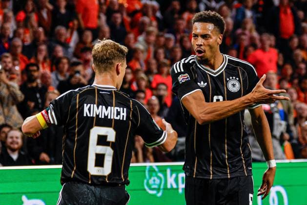 AMSTERDAM - Felix Nmecha of Germany celebrates his team s first goal with Joshua Kimmich of Germany during the UEFA Nations League match between the Netherlands and Germany at the Johan Cruijff ArenA on 24 September 2026 in Amsterdam, the Netherlands. MARCEL TER BALS ANP UEFA Nations League 2026 27 xVIxANPxSportx xMarcelxterxBalsxIVx 569967651 originalFilename: 569967651.jpg
