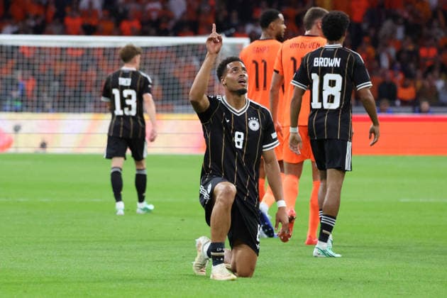 September 24, 2026, xrekx, Soccer UEFA Nations League, Netherlands vs. Germany, goal celebration after Felix Nmecha scored the 0-1 goal, Amsterdam, Germany